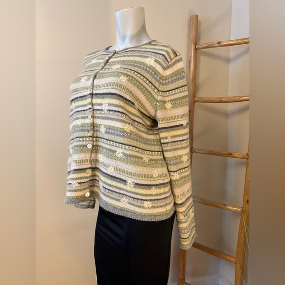 Carroll Reed Wool Blend Button Down Cardigan Long Sleeve Sweater Large Green - Picture 2 of 4